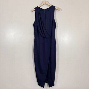Lavish Alice Sleeveless Faux Wrap Drape Keyhole Midi Dress Navy Womens Size 8